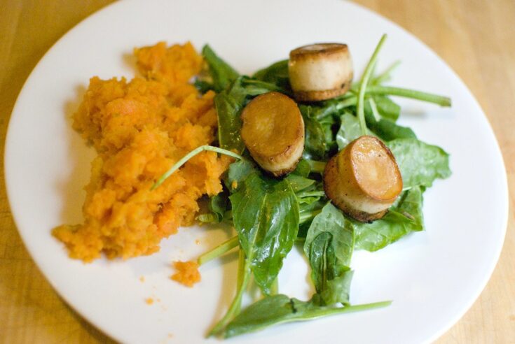 Mushroom “Scallops” with Sweet Potatoes