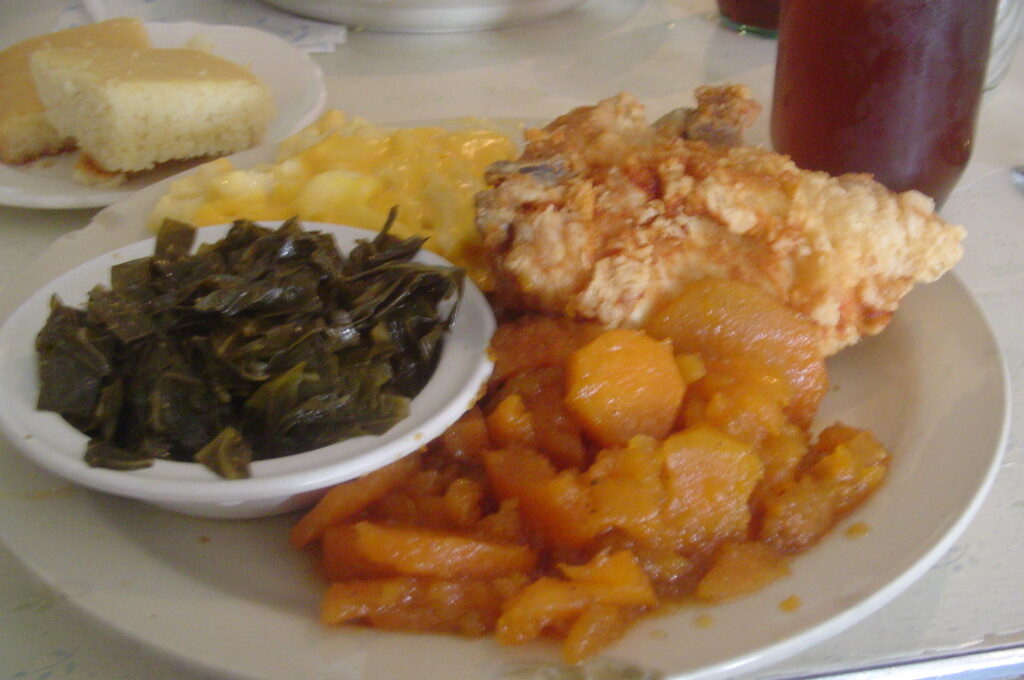 Fried Chicken with Cornbread and Collard Greens